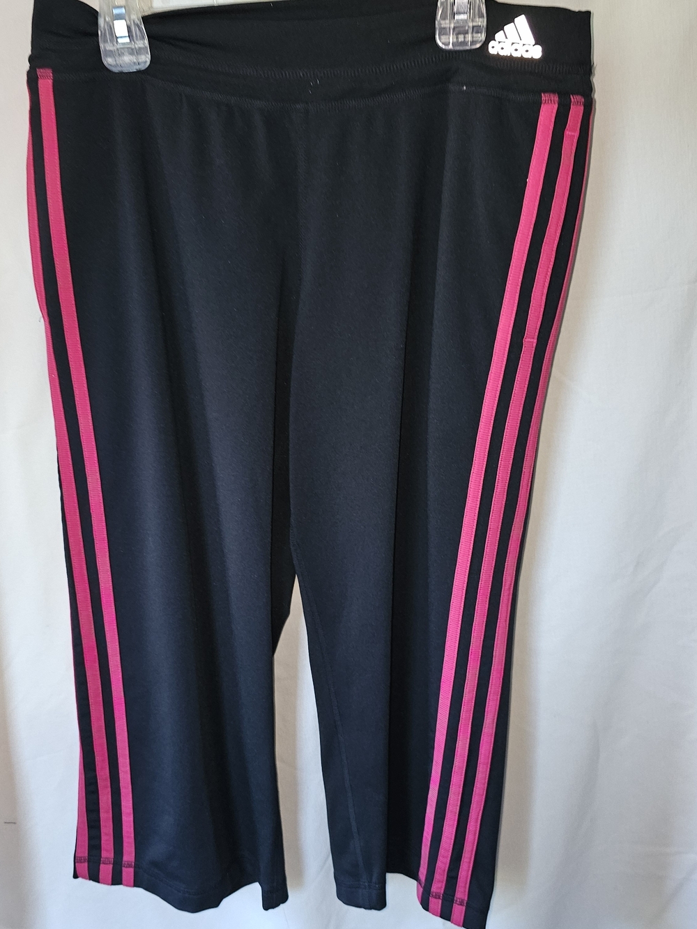 Adidas Womens Black Track Pants with Pink Stripes